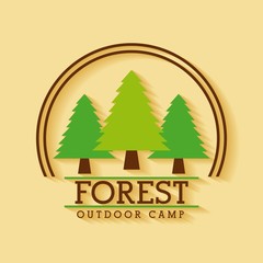 forest outdoor camp adventure land tree badge vector illustration