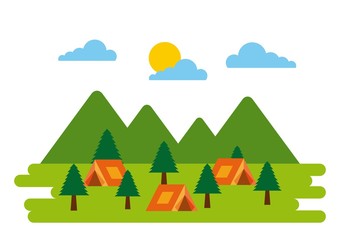 forest camp tents tree pine natural adventure vector illustration