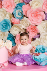 Fototapeta na wymiar Cute little girl celebrate her first birthday