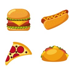 fast food set of icons menu unhealthy restaurant vector illustration