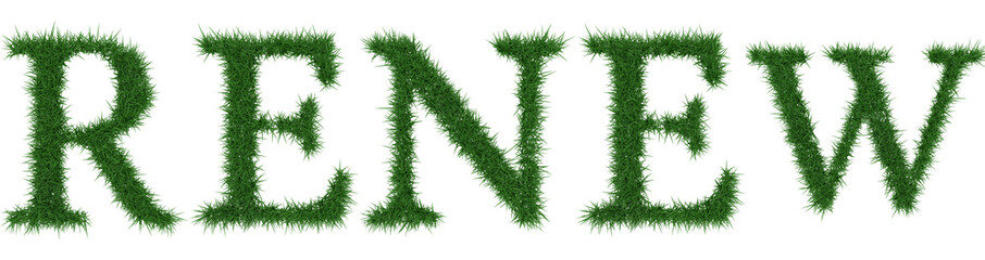Renew - 3D rendering fresh Grass letters isolated on whhite background.
