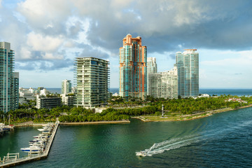 Fototapeta premium Miami. South beach view from the Cruise ship with beautiful sky