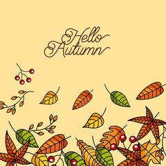 hello autumn season greeting card vector illustration