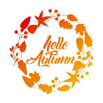 hello autumn season greeting card vector illustration
