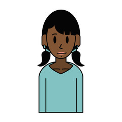 woman with pigtails dark skin young happy icon image vector illustration design 