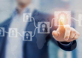 Blockchain cryptocurrency financial technology concept with binary code blocks, fintech