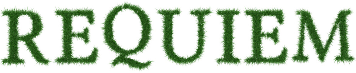 Requiem - 3D rendering fresh Grass letters isolated on whhite background.