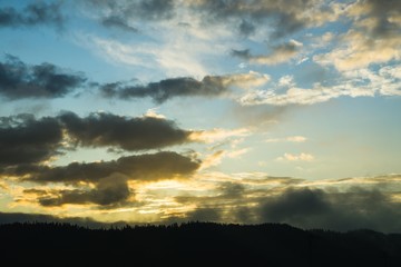 Sunrise and sunset over the hills and town. Slovakia