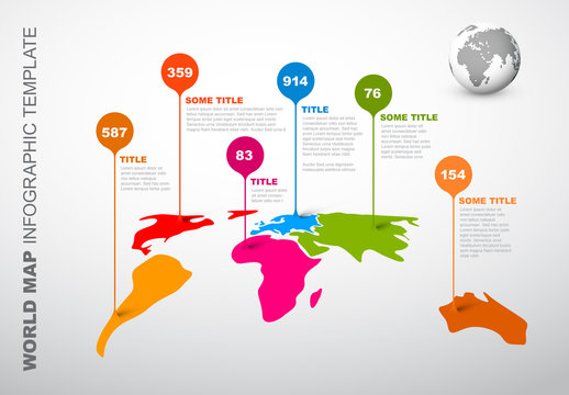 World Map Infographic with Droplet Pointer Elements Layout 1