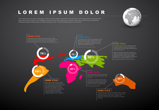 World Map Infographic with Pie Chart Elements Layout 1