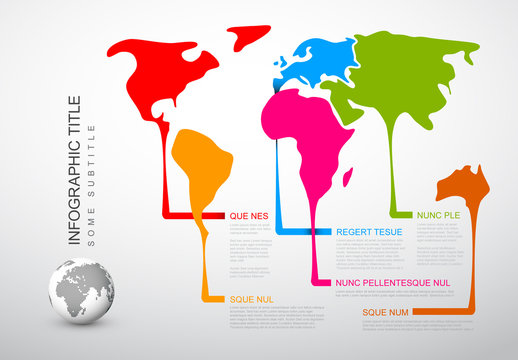 World Map Infographic with Descriptive Continent Elements Layout 1