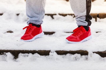Woman wearing sportswear sporty shoes