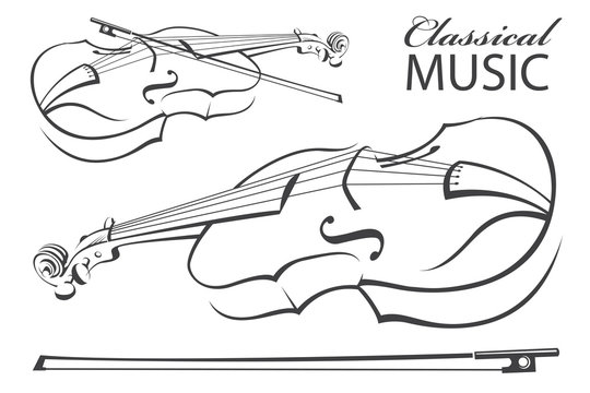 abstract monochrome illustration of violin with text