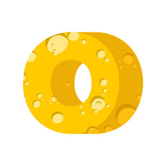 Letter O cheese font. Symbol of cheesy alphabet. Dairy Food type sign. Vector illustration