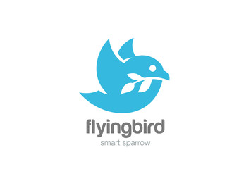 Funny Flying Bird Logo vector. Sparrow icon Negative space