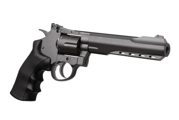 gray with black pistol revolver isolated on white