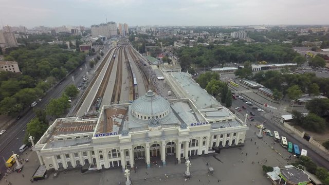 Odessa railway station, aerial view, raw, 4K