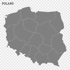  High quality map of Poland with borders of the regions or counties