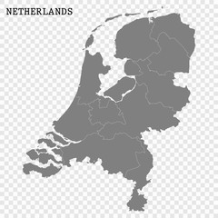  High quality map of Netherlands with borders of the regions or counties