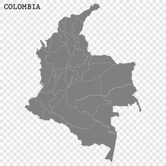  High quality map of Colombia with borders of the regions or counties