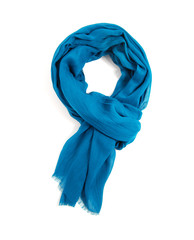 Blue silk scarf isolated on white background.