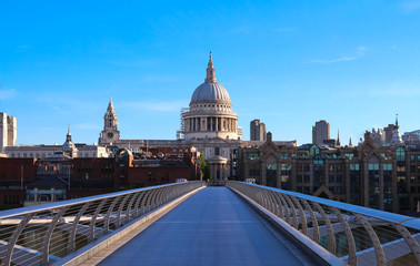 The view of the dome of Saint Paul's Cathedral and Millenium bridge, City of London.