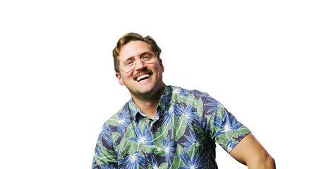 funny retro man with mustache and glasses real smile