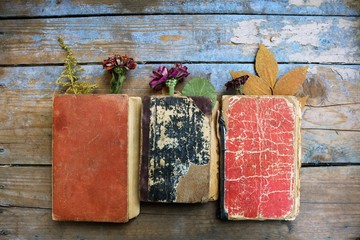 Vintage books on wooden background