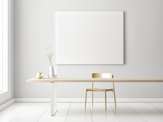 Interior minimalism concept design with mock up poster, 3d illustration - obrazy, fototapety, plakaty