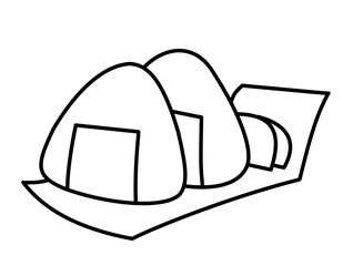 おにぎり（2個、たくあん、敷物、線画）