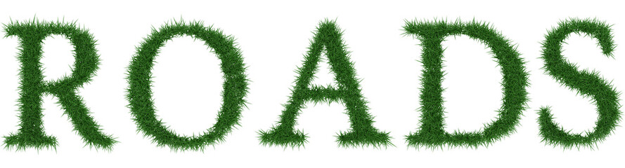 Roads - 3D rendering fresh Grass letters isolated on whhite background.