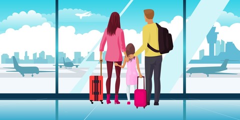 Family waiting at airplane