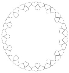 Round decorative frame. Decorative frame. In the shape of a heart. From Contour Lines