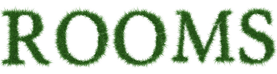Rooms - 3D rendering fresh Grass letters isolated on whhite background.