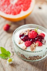 yogurt with wild strawberry fruits