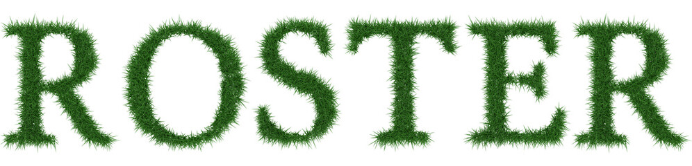 Roster - 3D rendering fresh Grass letters isolated on whhite background.