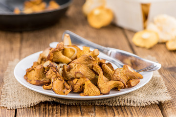 Portion of Fried Chanterelles, selective focus