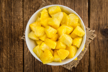 Sliced Pineapple close-up shot, selective focus