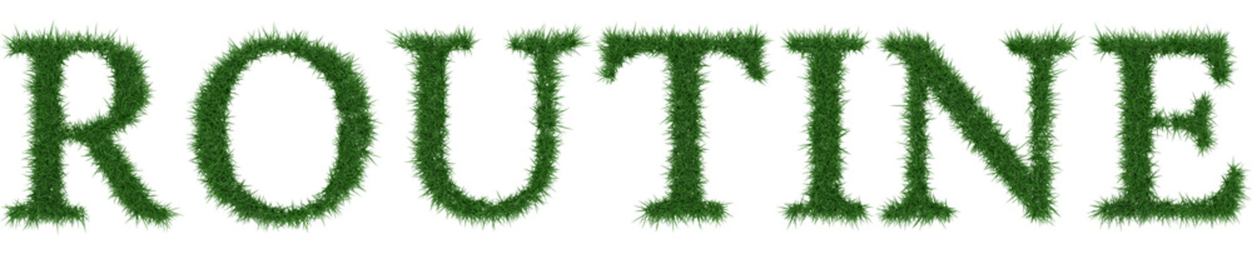 Routine - 3D rendering fresh Grass letters isolated on whhite background.