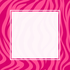 Zebra print  border design. Animal skin texture. Pink color seamless pattern with square frame, space for your text. illustration. Separated layer between graphic and background.