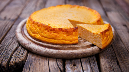 Baking with pumpkin. Autumnal dessert on a vintage wooden background.selective focus.