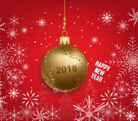 happy new year 2018 background with ball and snowflakes