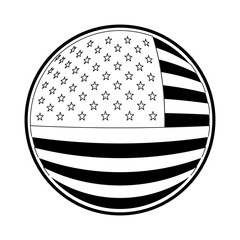 shield in circular shape with flag united states of america in monochrome silhouette