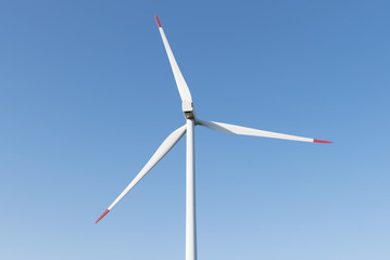 One Wind Turbine Rotate Blue Sky