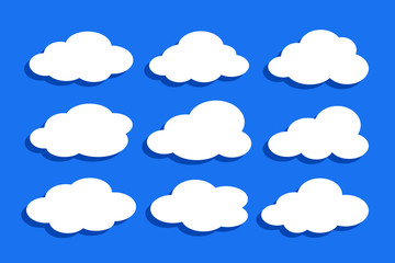 Fototapeta premium Set of white clouds collection vector icons isolated on blue background