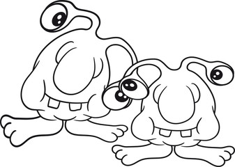 2 freunde team paar team augen fühler lustig klein alien monster hässlich horror ausserirdischer halloween comic cartoon