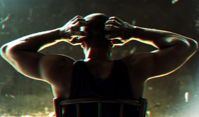 Rear view of african descent man gesturing with panic