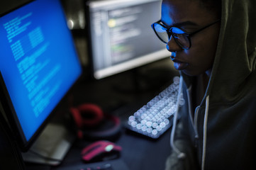 Hacker hacking a cyberspace network
