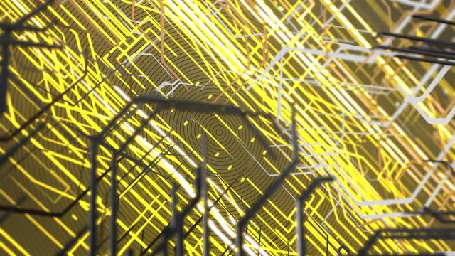 Futuristic circuit board background loop. Rendered 3d animation.
