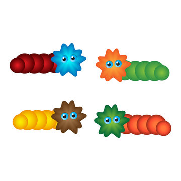 Fun cute cartoon character worm. .Collection of worm icons